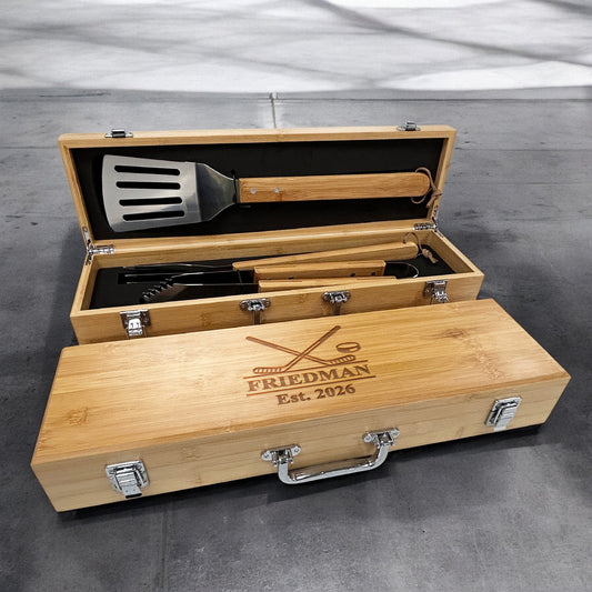 Hockey Personalized Bamboo Barbeque Tools Gift Set