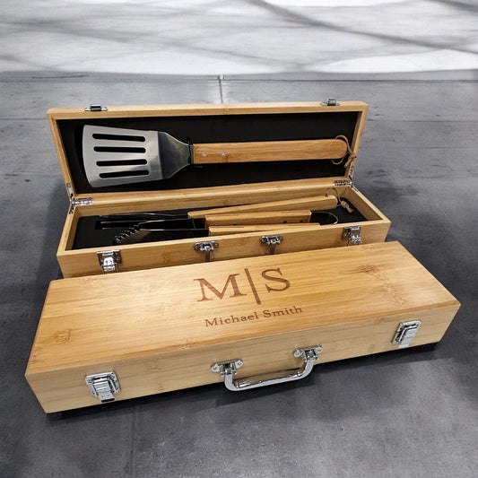 Monogram Personalized Bamboo Barbeque Tools Gift Set