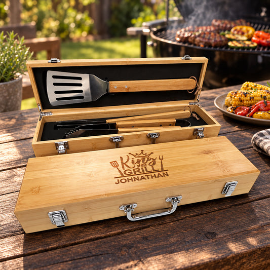 The King of the Grill Personalized Bamboo Barbeque Tools Gift Set