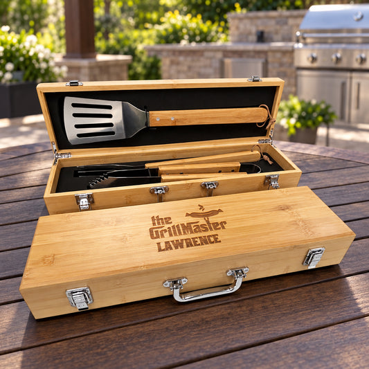 The Grill Master Personalized Bamboo Barbeque Tools Gift Set