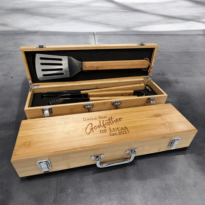 Godparent Personalized Bamboo Barbeque Tools Gift Set