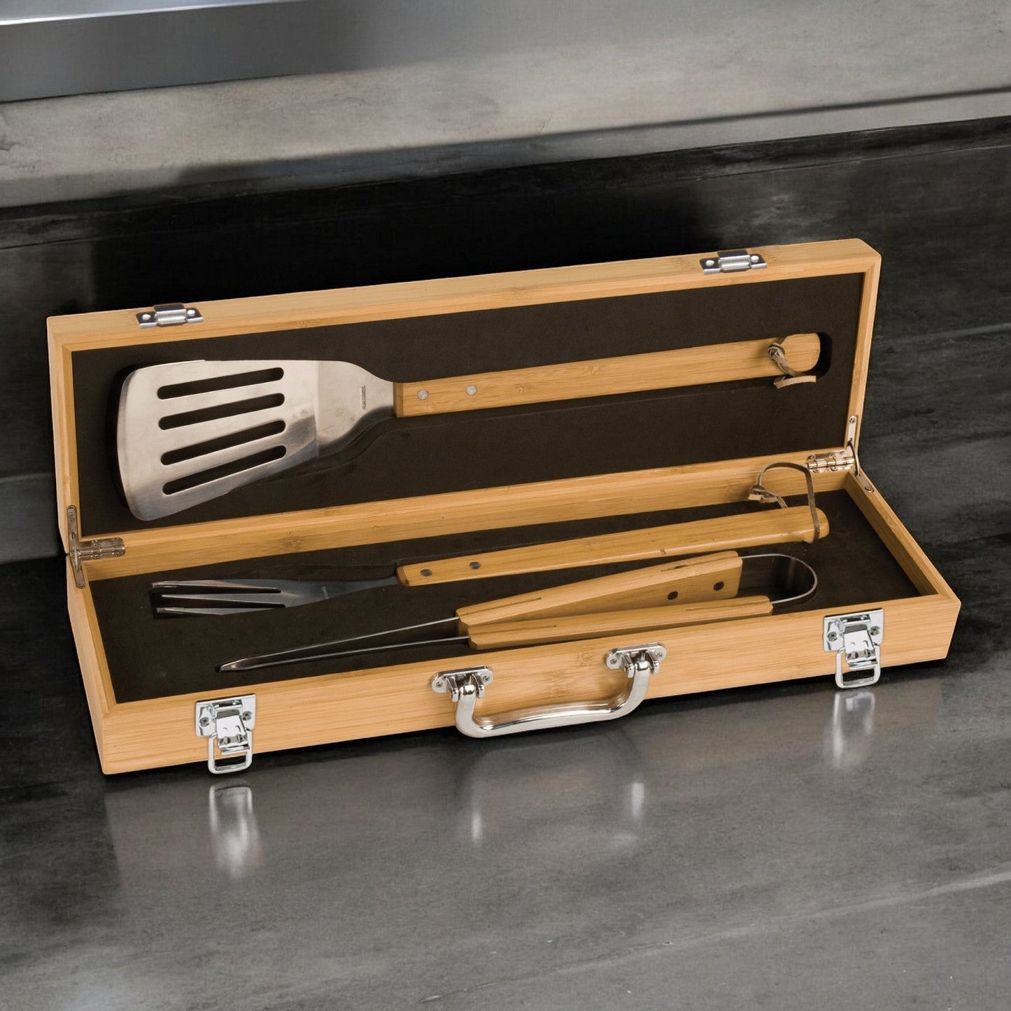 Godparent Personalized Bamboo Barbeque Tools Gift Set