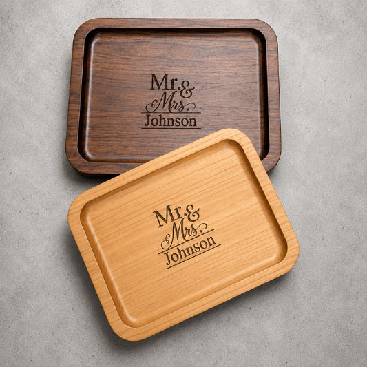 Mr and Mrs Personalized Engraved Wood Valet Tray