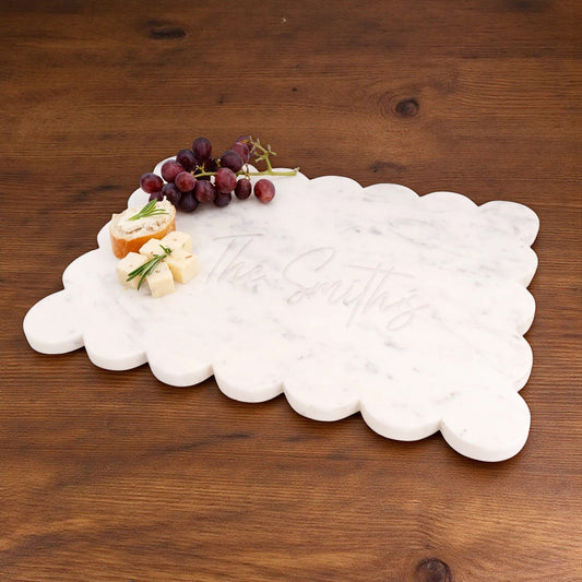 Signature Collection Engraved Scalloped Marble Wine & Champagne Chiller and Scalloped Marble Cheese Board