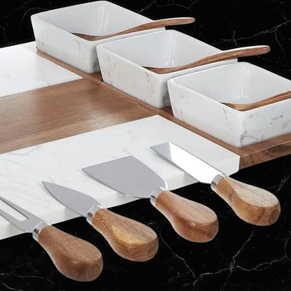 Monogram Engraved Wood and Marble Appetizer Serving Platter