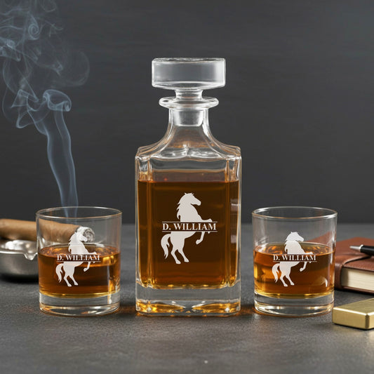 Equestrian Horse Personalized Classic Whiskey Decanter with Whiskey Glasses