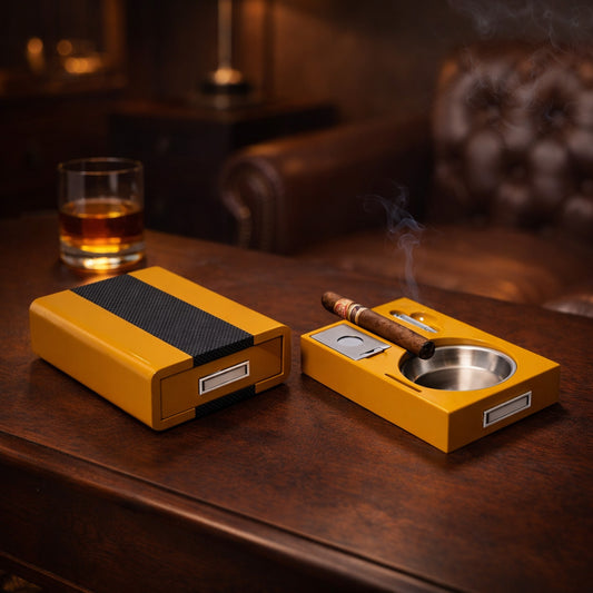 Executive Carbon Fiber Cigar Ashtray Set with Cutter & Punch