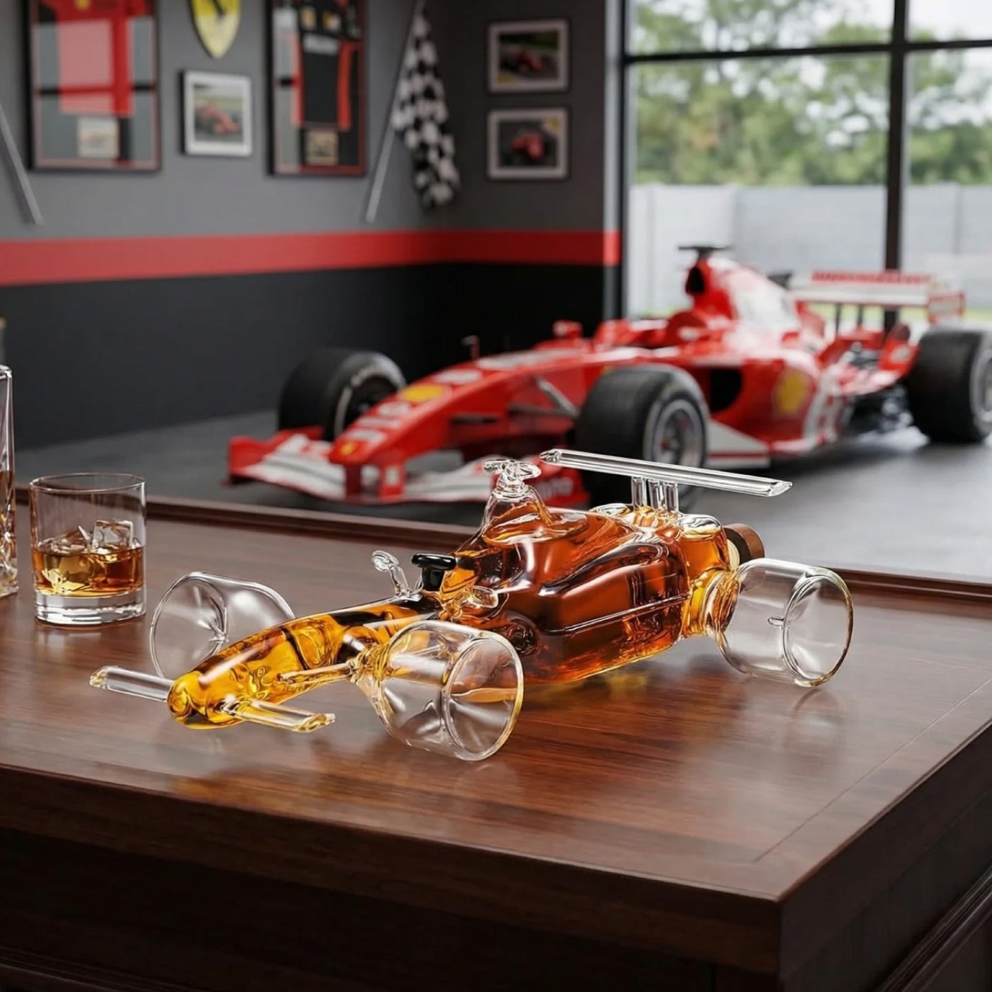 F1 Racecar Whiskey Decanter with Personalized Bourbon Rocks Glasses Set