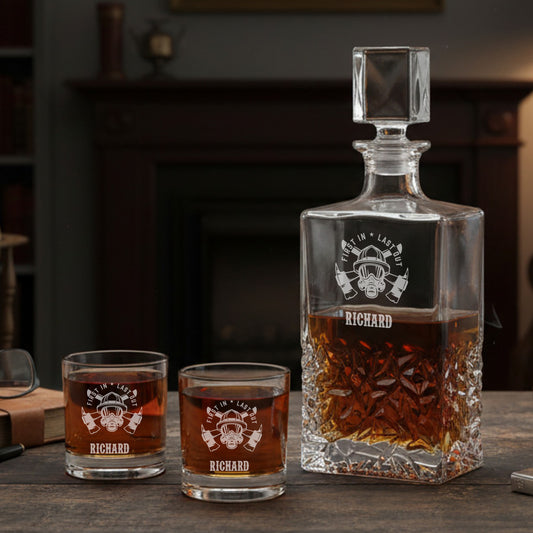 Firefighter Personalized Icy Whiskey Decanter with Glasses Gift Set