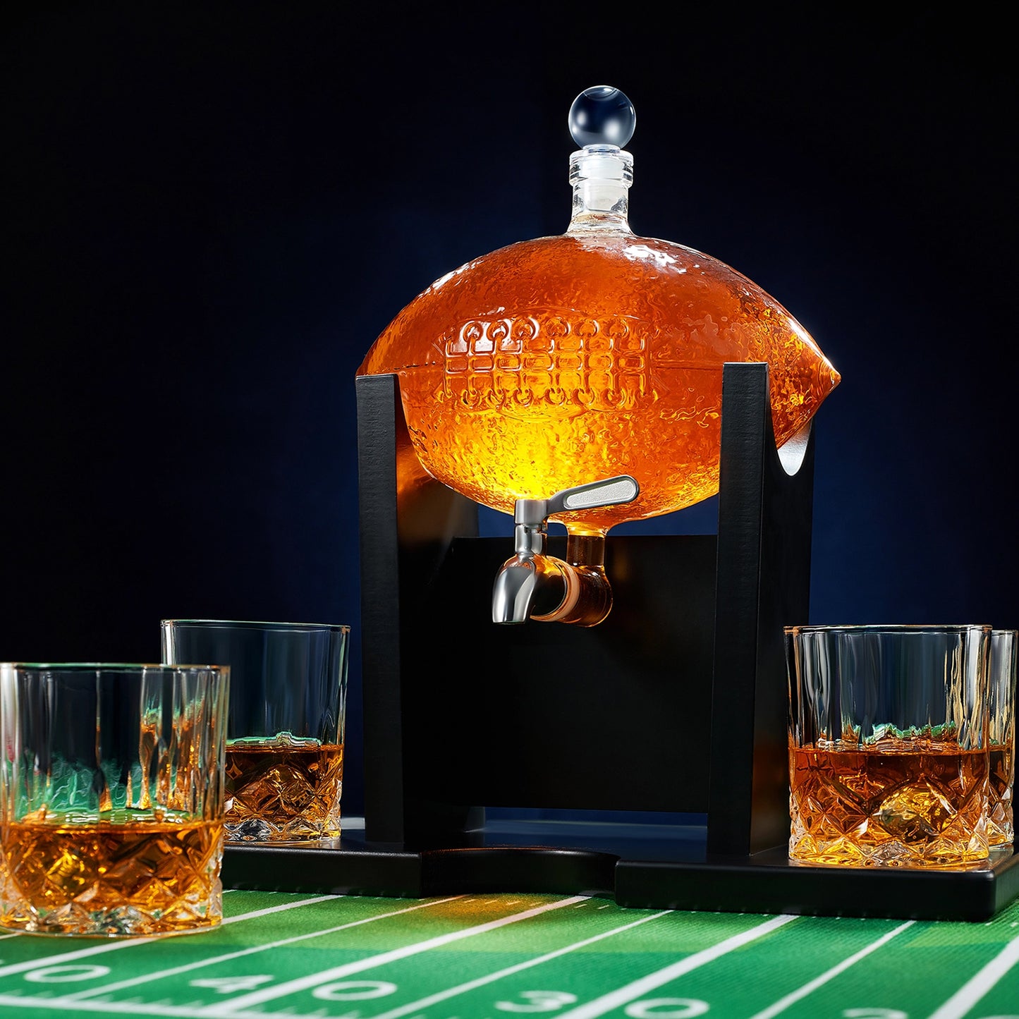 Football Decanter with 4 Whiskey Glasses & Chillers Set