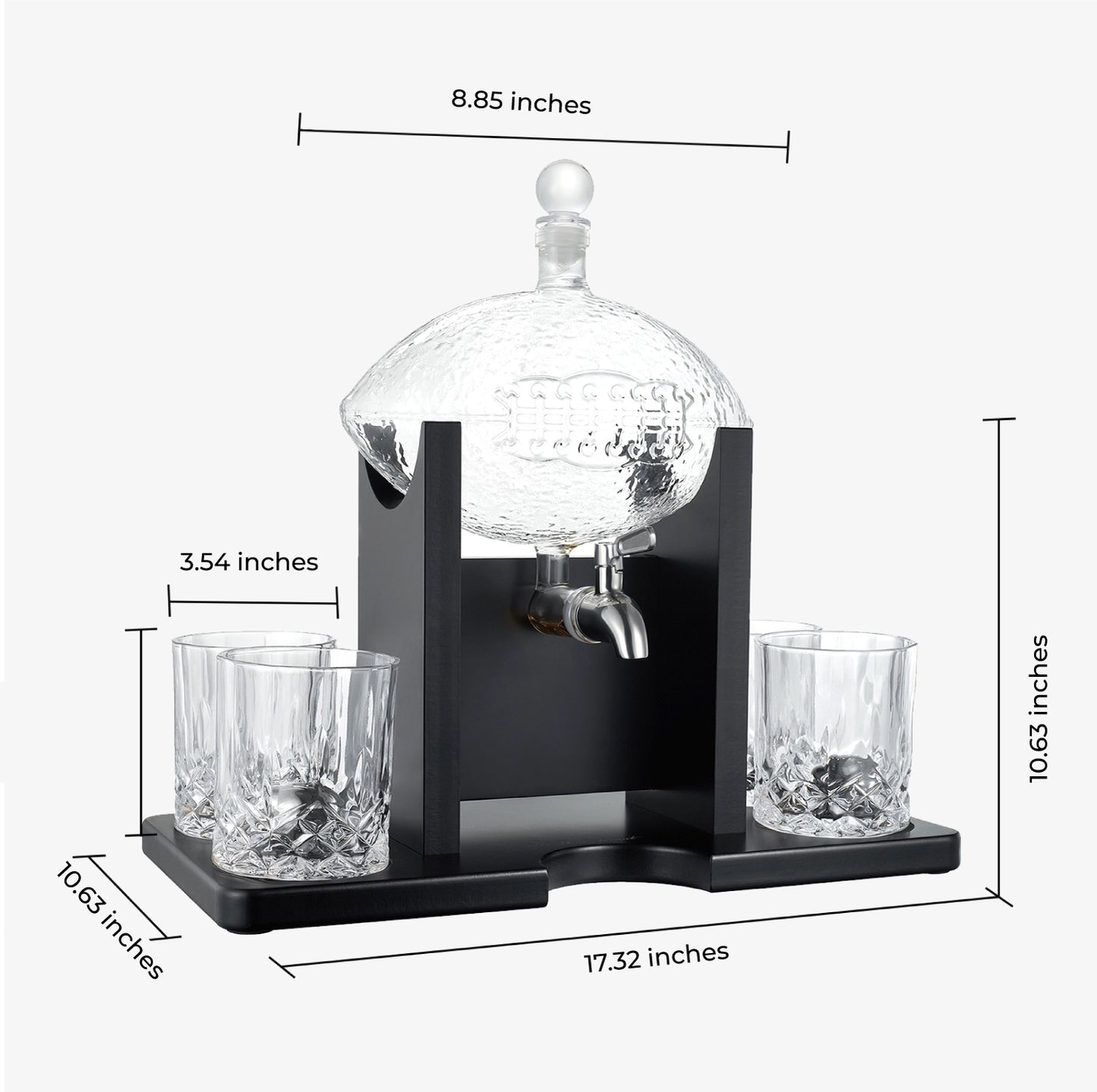 Football Decanter with 4 Whiskey Glasses & Chillers Set