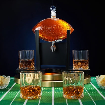 Football Decanter with 4 Whiskey Glasses & Chillers Set