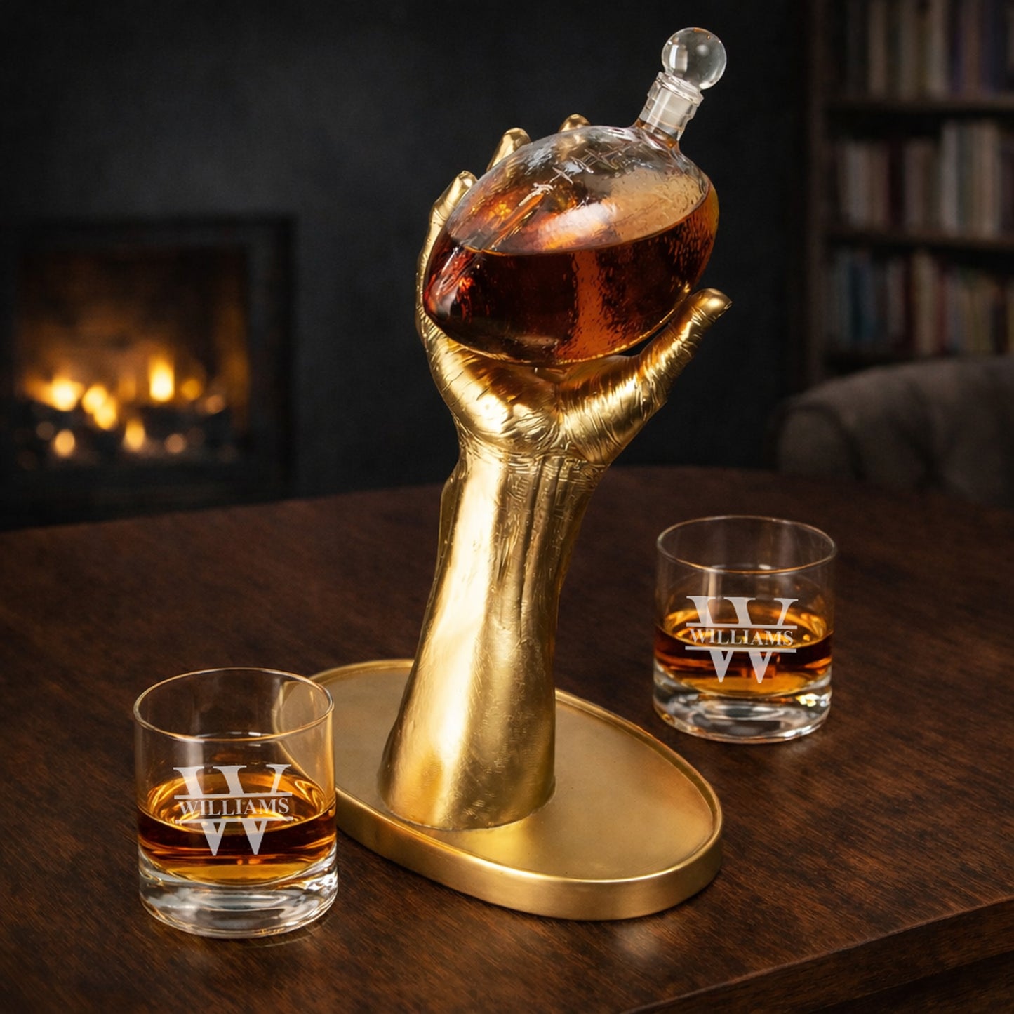 Football Whiskey Decanter with 2 Monogrammed Glasses Gift Set