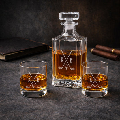Golf Personalized Classic Whiskey Decanter with Glasses Gift Set