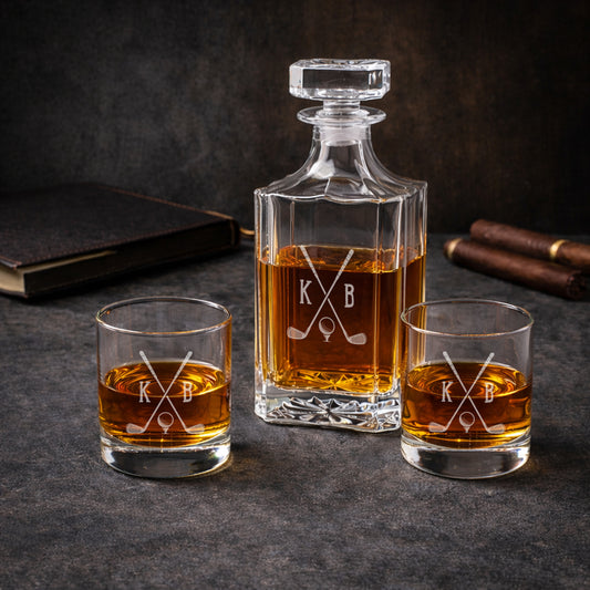 Golf Personalized Classic Whiskey Decanter with Glasses Gift Set