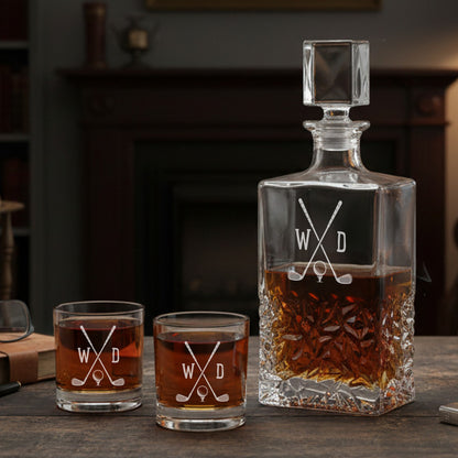 Golf Personalized Icy Whiskey Decanter with Glasses Gift Set