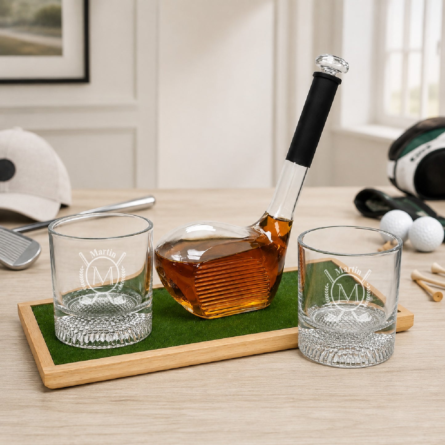 Golf Personalized Golf Club Decanter & Golf Ball Glasses Gift Set
