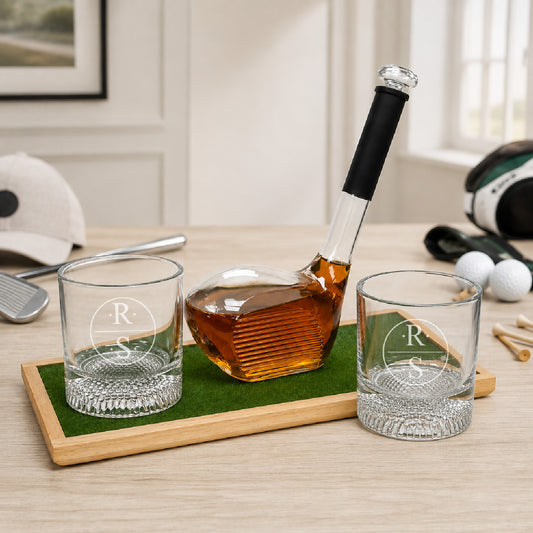 Personalized Monogram Golf Club Decanter &  Whiskey Golf Ball Glasses Gift Set
