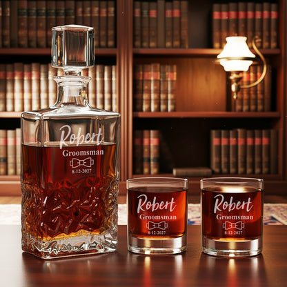 Groomsmen Personalized Icy Whiskey Decanter with Glasses Gift Set