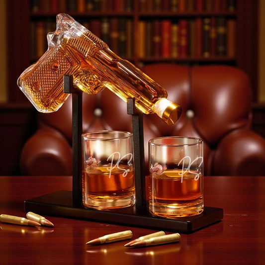 Pistol Gun Decanter with Personalized Bullet Shot Glasses Set