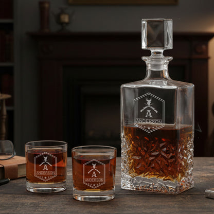 Hunting Personalized Icy Whiskey Decanter with Glasses Gift Set