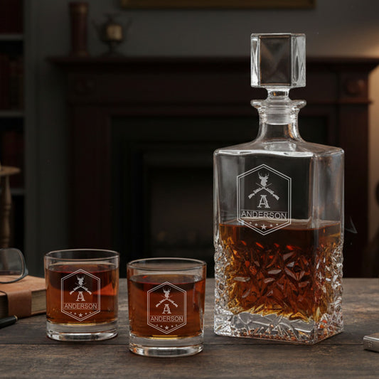 Hunting Personalized Icy Whiskey Decanter with Glasses Gift Set