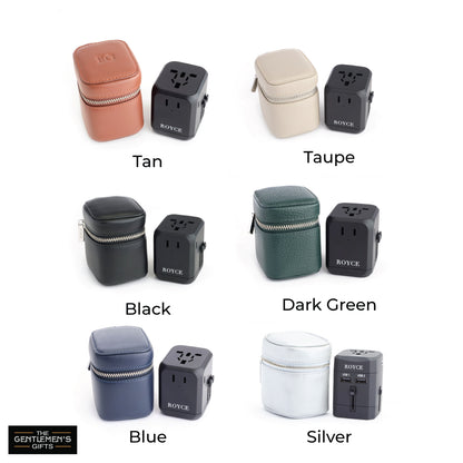 ROYCE New York Monogrammed International Travel Adapter and Leather Case