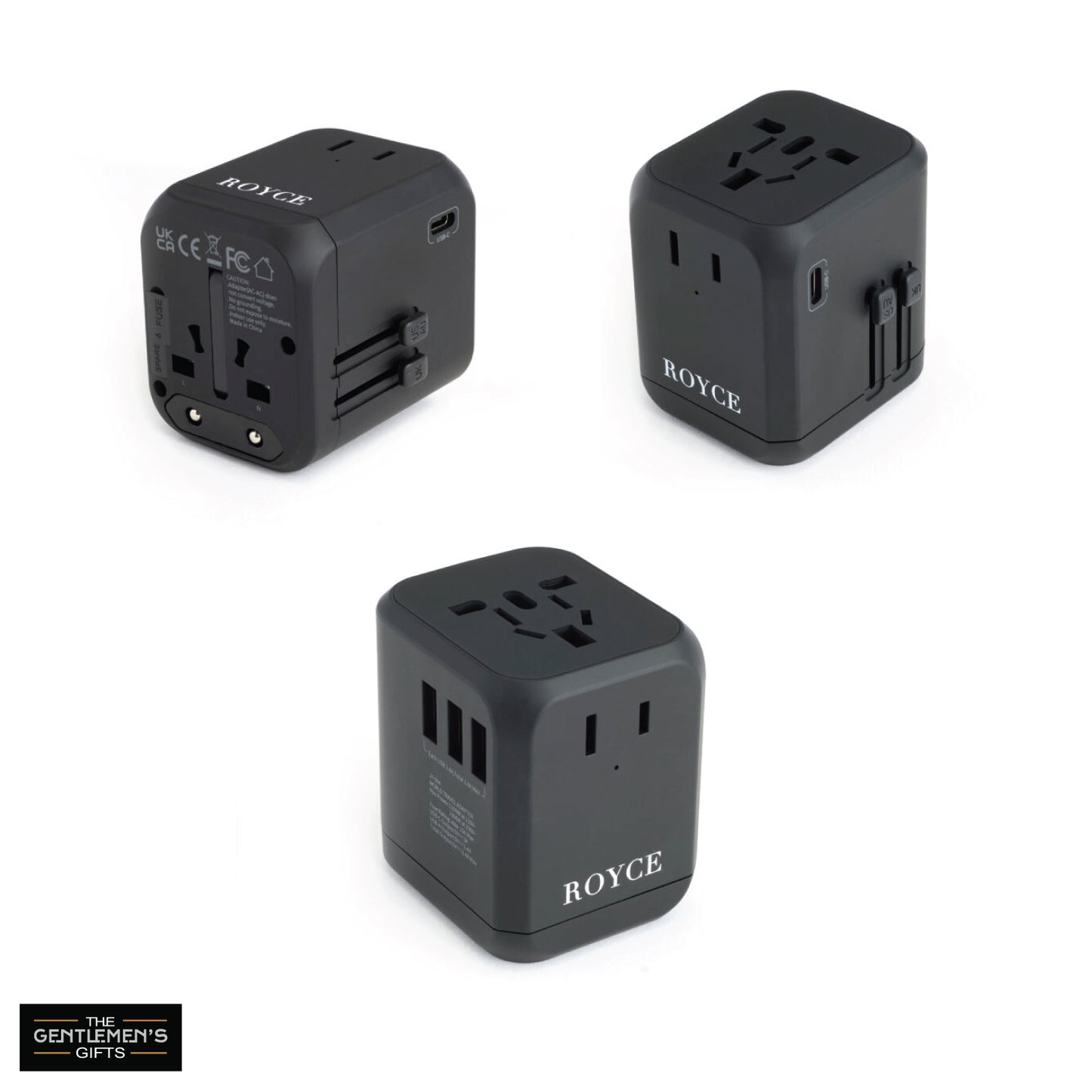 ROYCE New York Monogrammed International Travel Adapter and Leather Case
