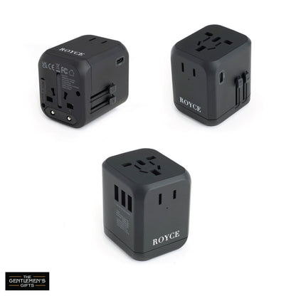 ROYCE New York Monogrammed International Travel Adapter and Leather Case