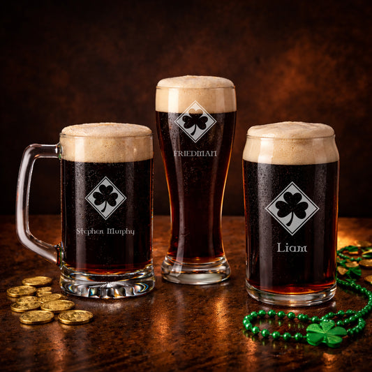 Irish Shamrock Personalized Beer Glass
