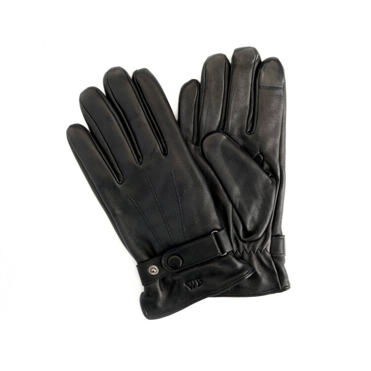 ROYCE New York Monogrammed Touchscreen Compatible Leather Gloves for Men with Cashmere Lining