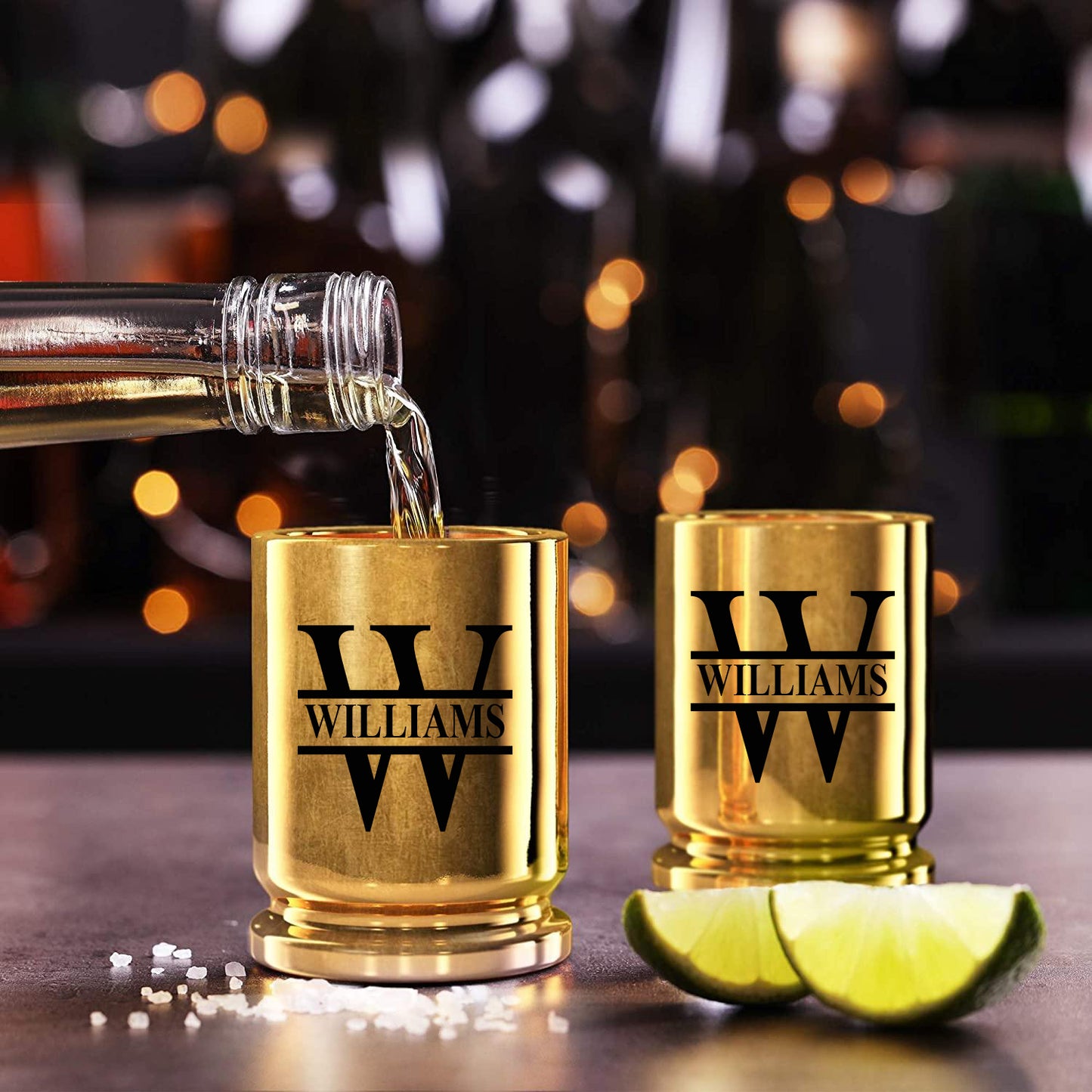 Monogram Personalized .50 Caliber Brass Ceramic Shot Glasses – Set of 2