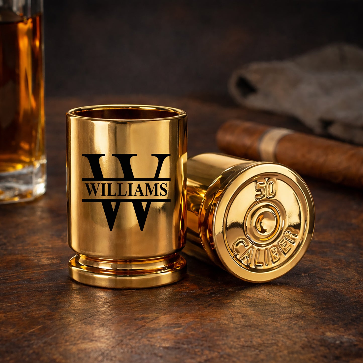 Monogram Personalized .50 Caliber Brass Ceramic Shot Glasses – Set of 2