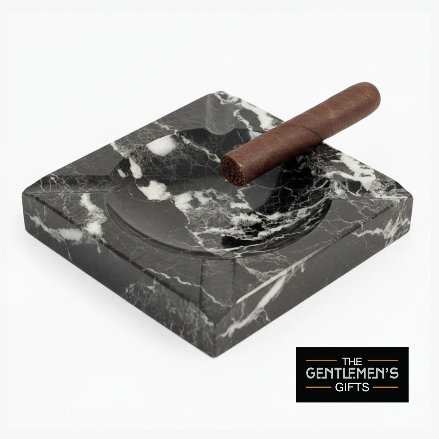 Monogram Personalized Black Marble Cigar Ashtray