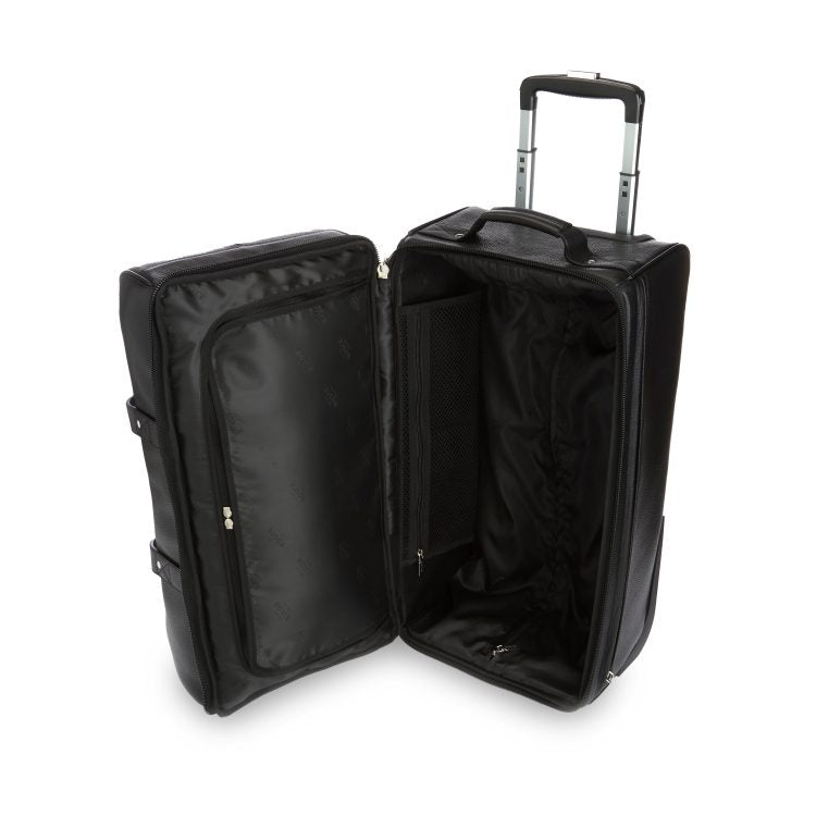 ROYCE New York Monogrammed Black Leather Executive Rolling Duffel Suitcase