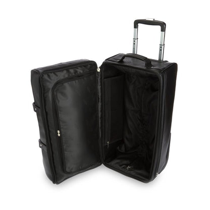 ROYCE New York Monogrammed Black Leather Executive Rolling Duffel Suitcase
