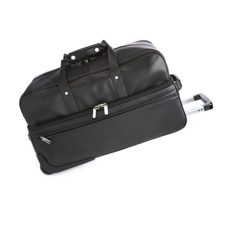 ROYCE New York Monogrammed Black Leather Executive Rolling Duffel Suitcase