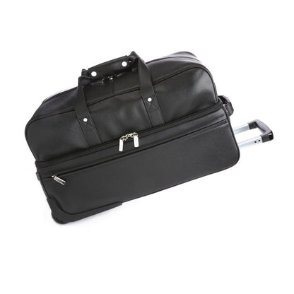 ROYCE New York Monogrammed Black Leather Executive Rolling Duffel Suitcase
