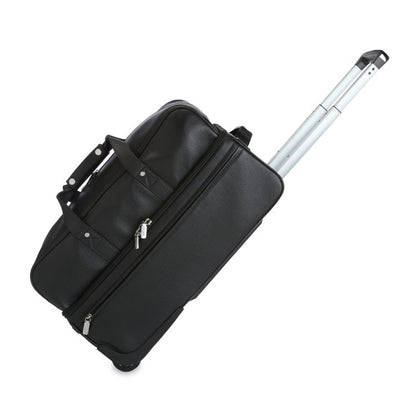 ROYCE New York Monogrammed Black Leather Executive Rolling Duffel Suitcase