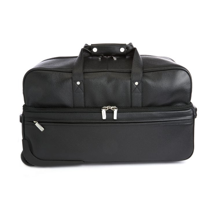 ROYCE New York Monogrammed Black Leather Executive Rolling Duffel Suitcase