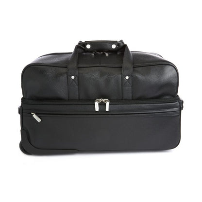 ROYCE New York Monogrammed Black Leather Executive Rolling Duffel Suitcase
