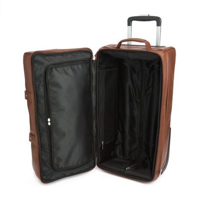 ROYCE New York Monogrammed Tan Leather Executive Rolling Duffel Suitcase
