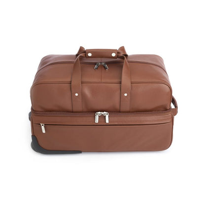 ROYCE New York Monogrammed Tan Leather Executive Rolling Duffel Suitcase