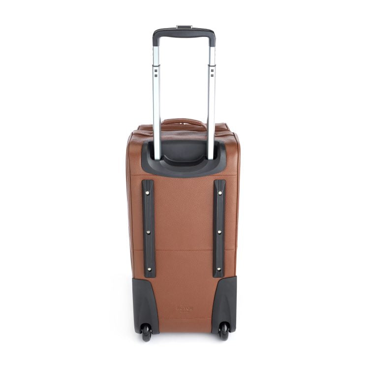 ROYCE New York Monogrammed Tan Leather Executive Rolling Duffel Suitcase