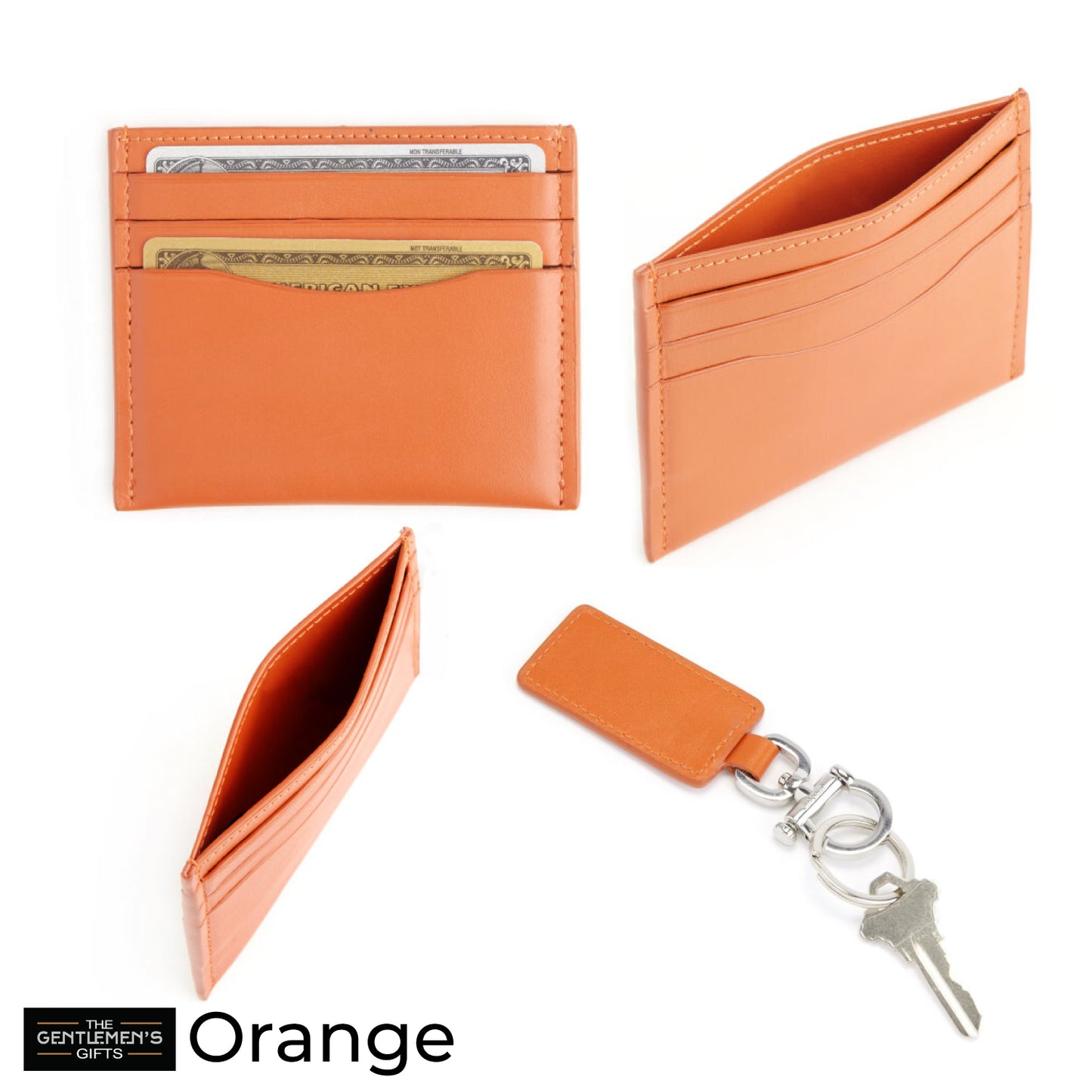 ROYCE New York Monogrammed RFID Blocking Slim Card Holder Wallet with Luxe Key Chain Set