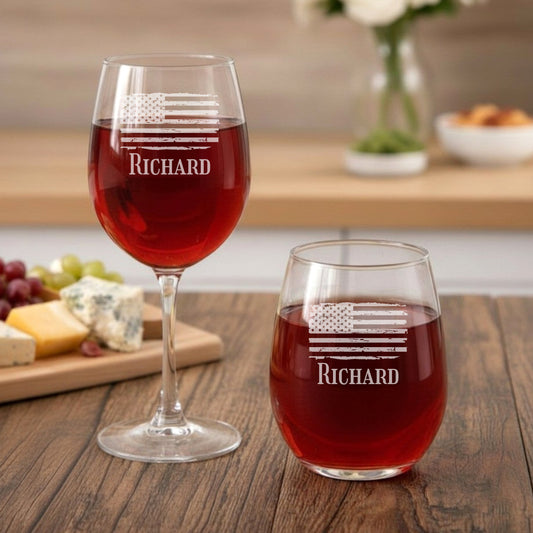 Patriotic Military Personalized Wine Glass