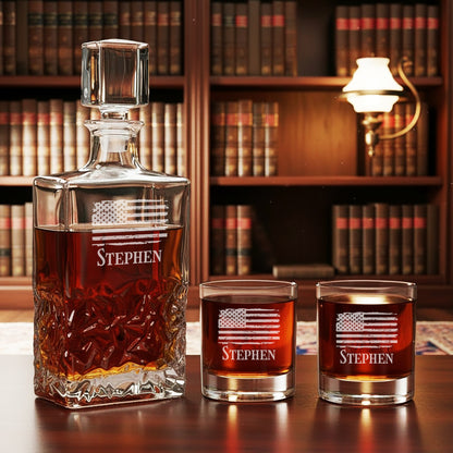 Patriotic Military Personalized Icy Whiskey Decanter with Glasses Gift Set