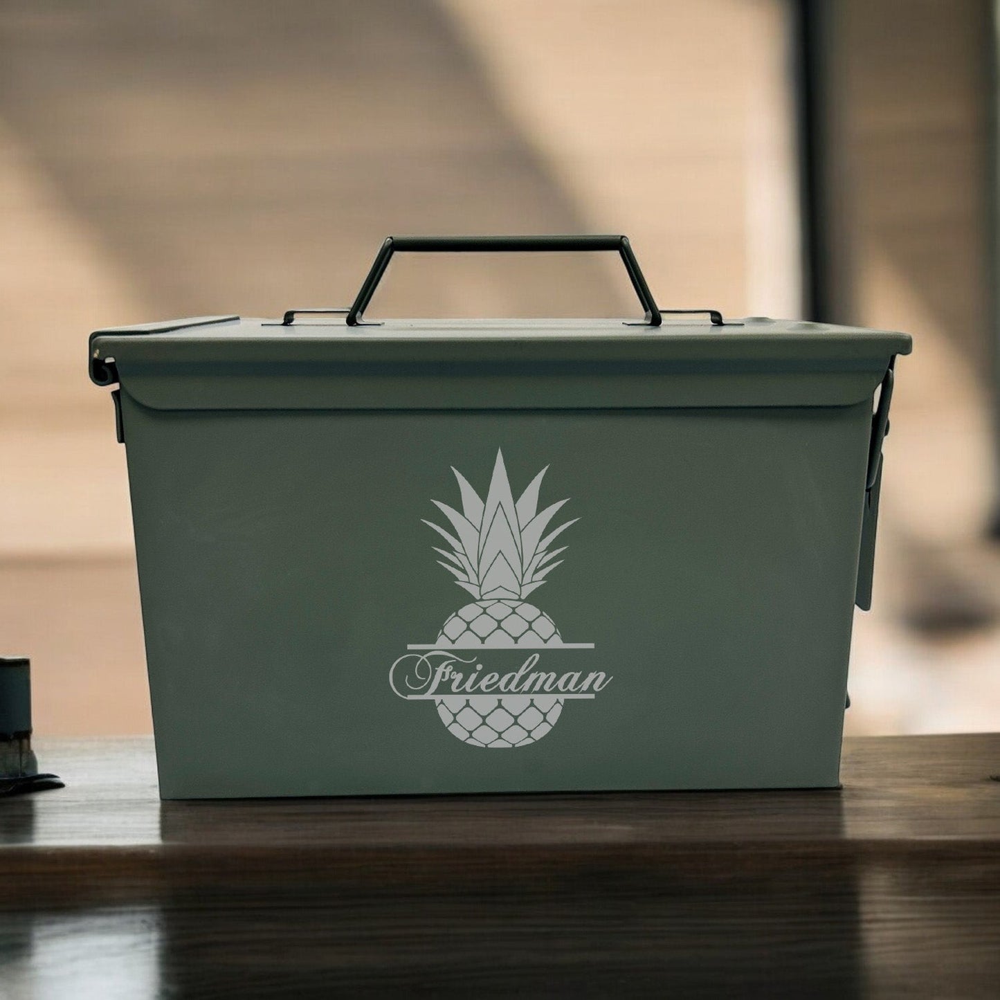 Pineapple Personalized 50 Caliber Ammo Box with Pint Glasses Set - 3pc