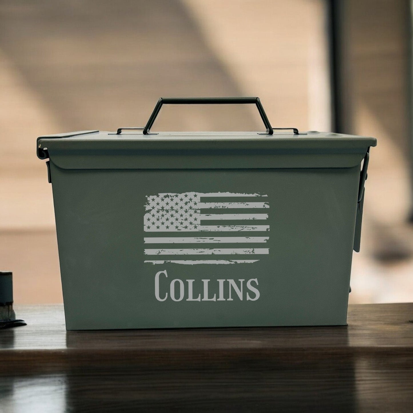 Patriotic Military Personalized 50 Caliber Ammo Box with Pint Glasses Set - 3pc