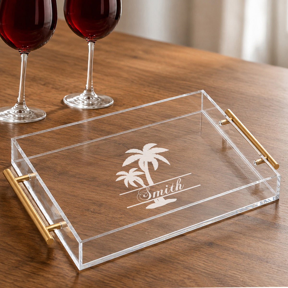 Tropical Coastal Signature Collection Personalized Acrylic Serving Tray w/ Gold Handles